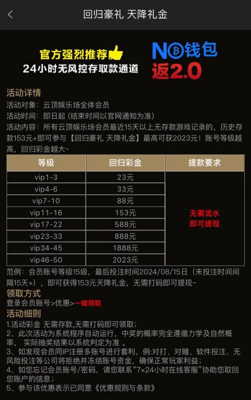 【云顶娱乐】老用户历史存款超过153联系客服回归送23彩金