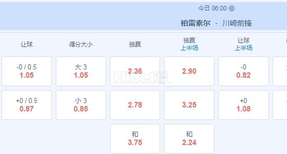 日职联 18：00 柏太阳神VS川崎前锋